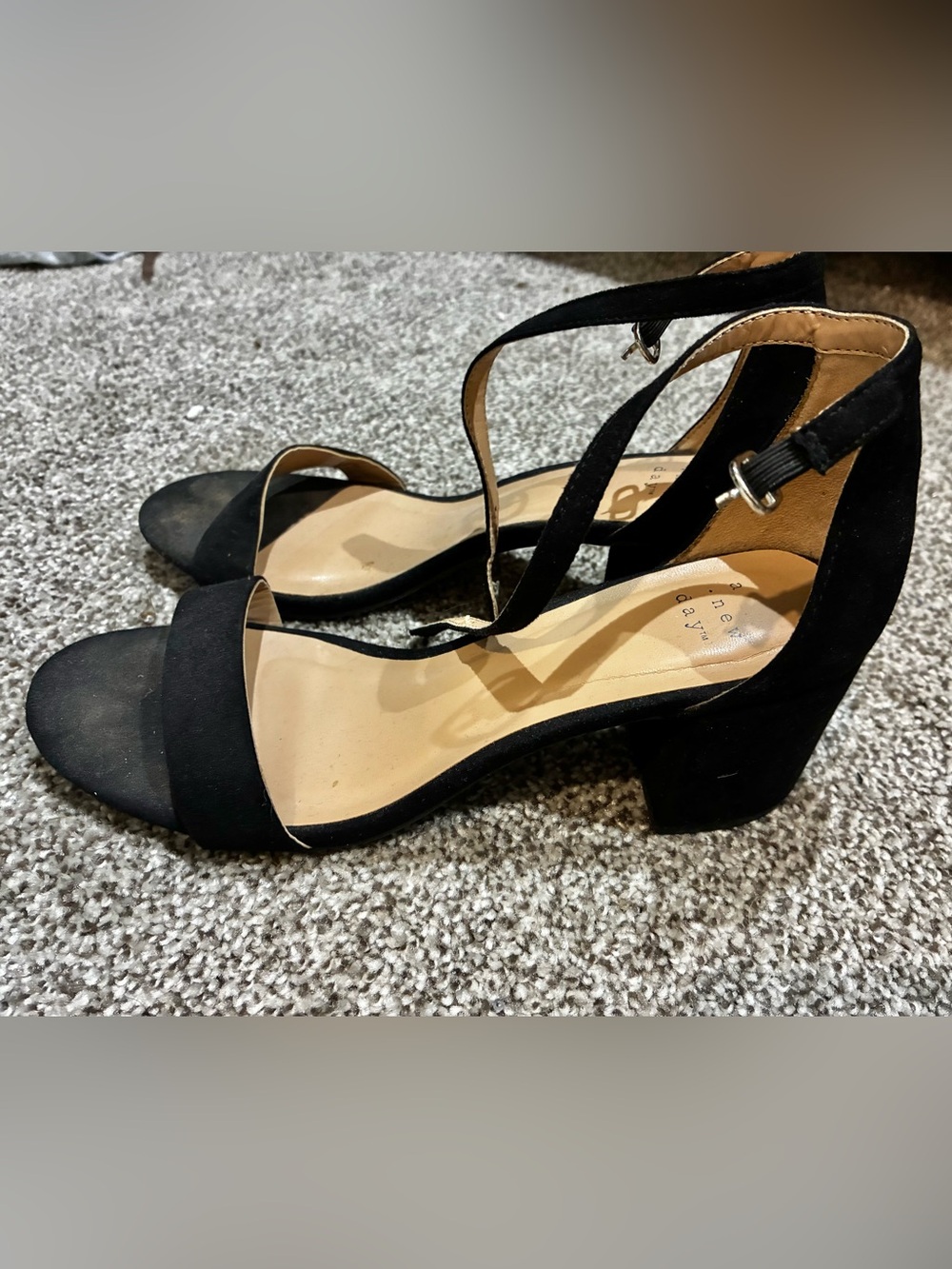 a new day Black Suede Block Heel Sandals with Ankle Strap